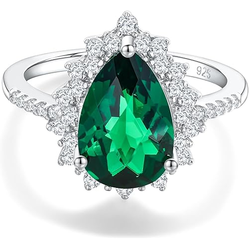 4.5 Carat Teardrop Engagement Birthstone Ring Sterling Silver Pear Cut Sapphire/Ruby/Emerald/Amethyst/Aquamarine Halo Ring Promise Anniversary Rings for Women Size 6-10