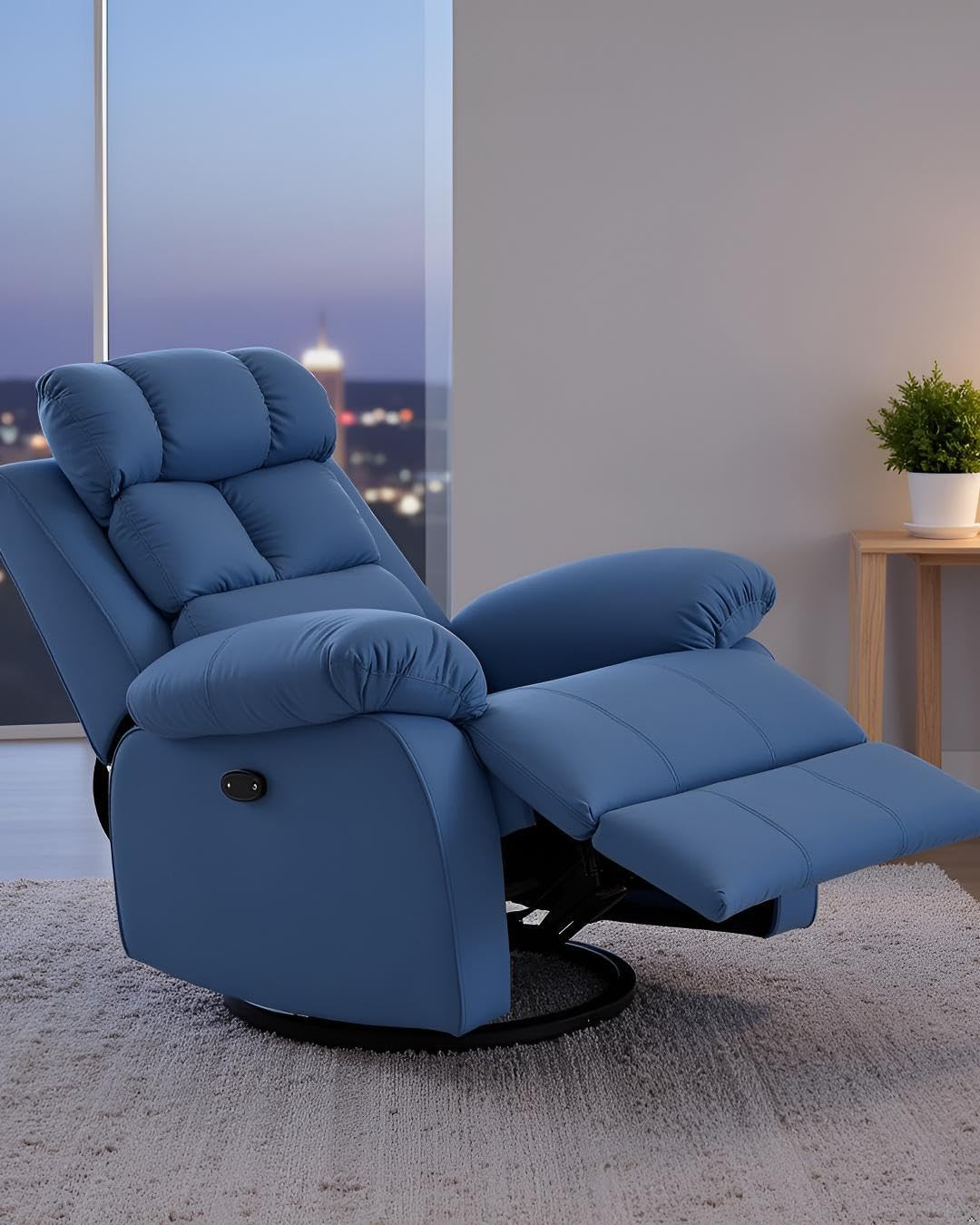 Recliner Sofa 1 Seater | Reclining Chair with Adjustable Backrest & Footrest | Premium Fabric, High Density Foam Elegant Design Color Dark Blue