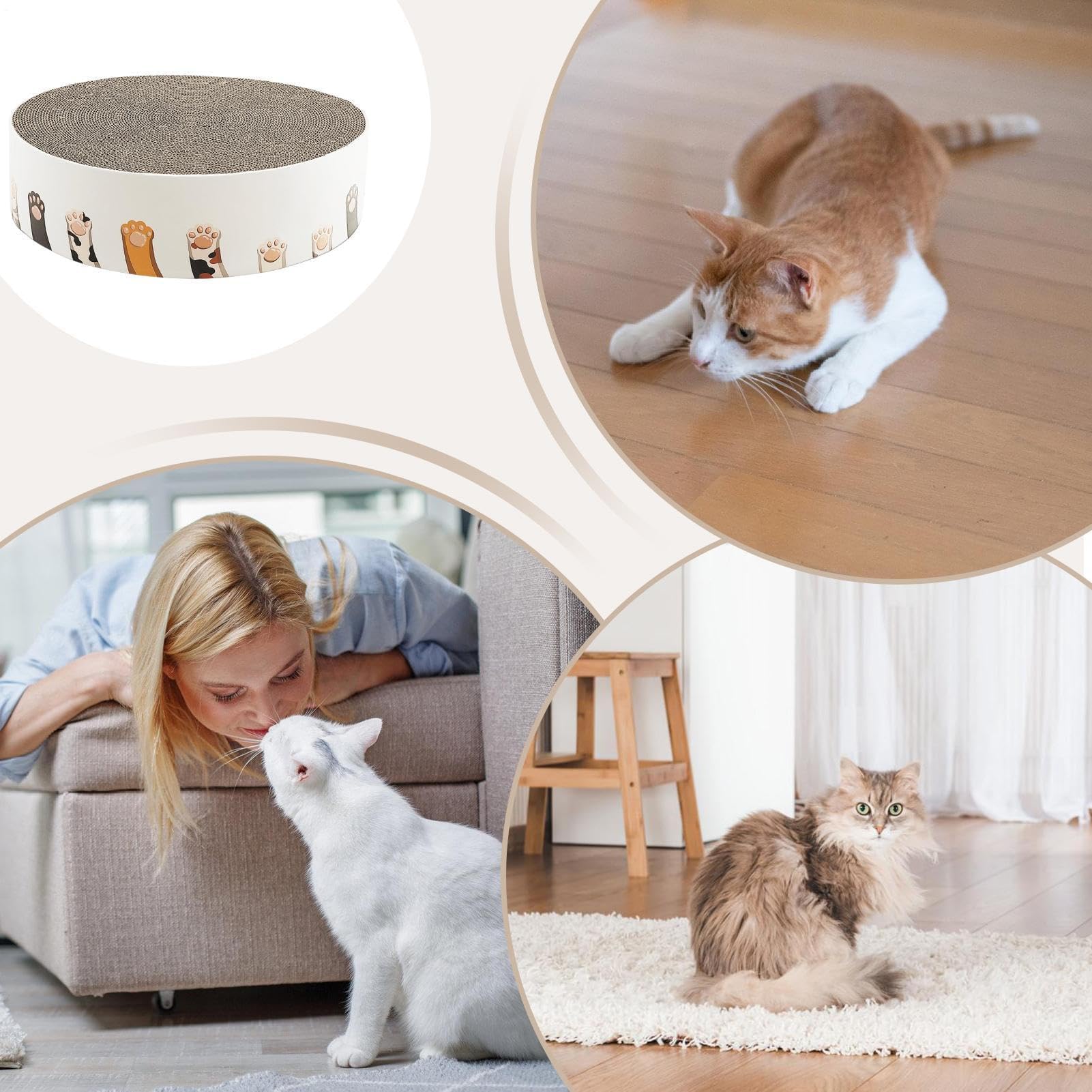 Generico Almohadillas para uñas de gatos | Caseta redonda de cartón ondulado, protector para muebles rascadores – para gatos de todos los tamaños – Protector para muebles de interior para juegos y