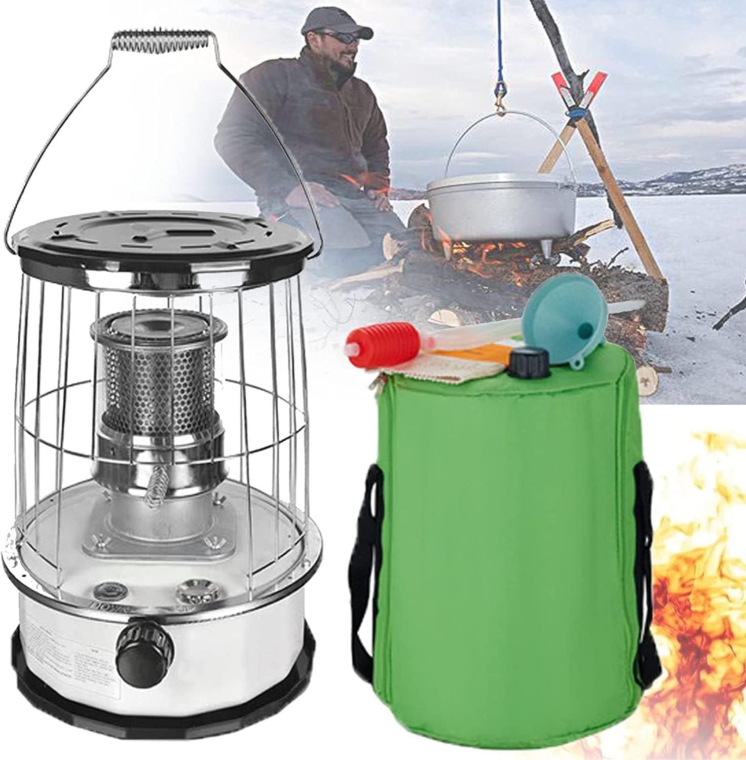 Kerosene Heaters for Indoor Use, Kerosene Stove Heater with Stove Bag Lightweight Portable Stainless Steel Oil Heater Glass Burner for Indoor Camping (6L)