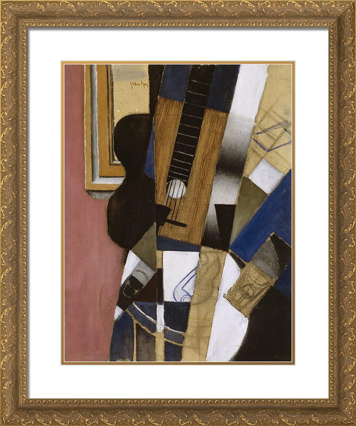 ArtDirect Gris, Juan 20x24 Gold Ornate Framed Art Print with Double Matting Titled: Guitar and Pipe