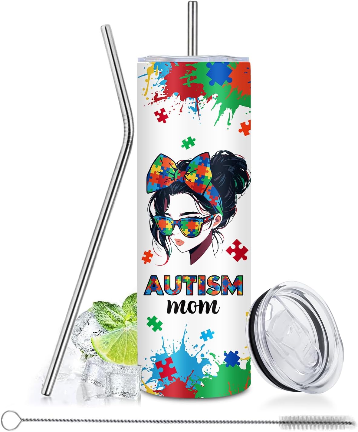 Autism Mom Gifts, Autism Awareness Tumbler for Mom - 20 oz Tumblers With Straws and Lid For Warrior Moms, Autism Cups Encouragement Gift