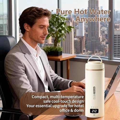 Miniatura 14 de Tetera de viaje, pequeña tetera eléctrica, portátil, con 4 ajustes de temperatura, enchufe en acero inoxidable 304, con apagado automático (negro)