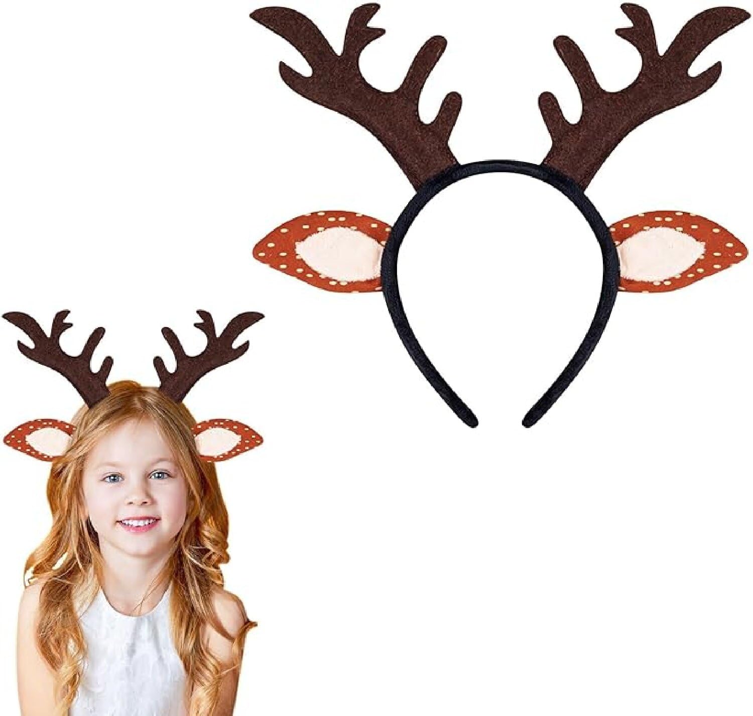 HWZENQZ Christmas Reindeer Antlers Headband,Animal Ears and Horn Reindeer Antlers for Christmas & Halloween (Reindeer B)