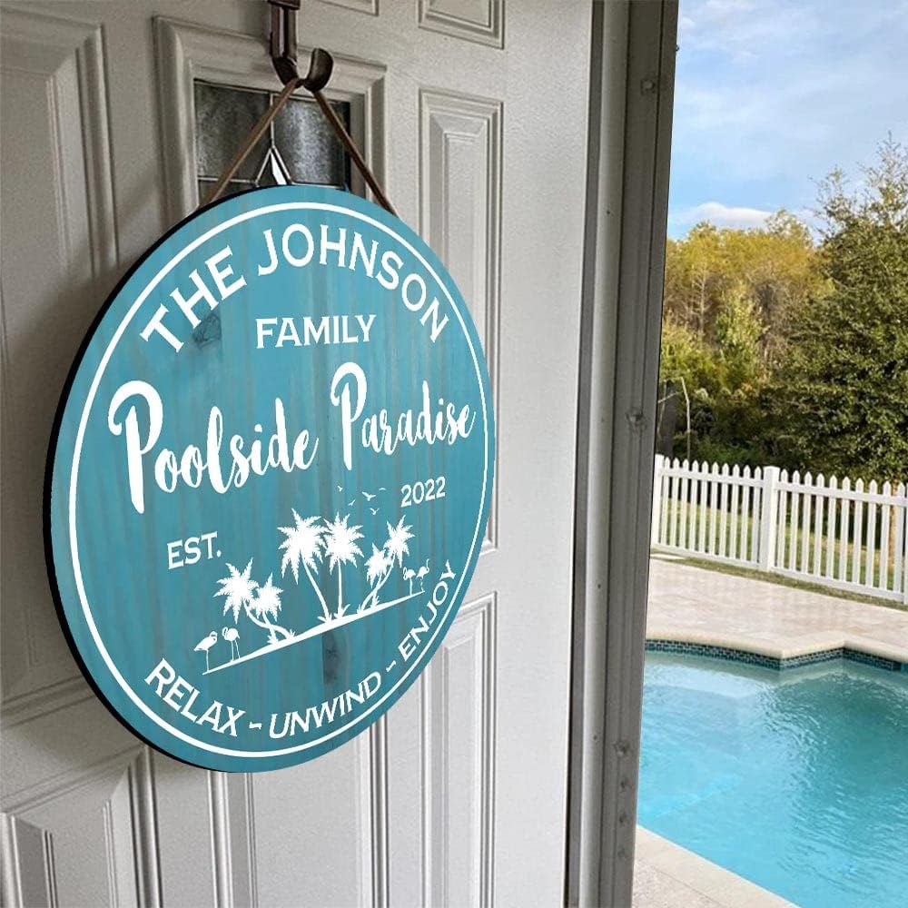 V VIBEPY Personalized Poolside Paradise Signs, Relax Unwind Enjoy Wood Signs 8",12", 18" - Pool Signs, Poolside Signs, Backyard Signs, Welcome Signs, Wooden Signs, Outdoor Signs, Yard Signs, Summer Signs