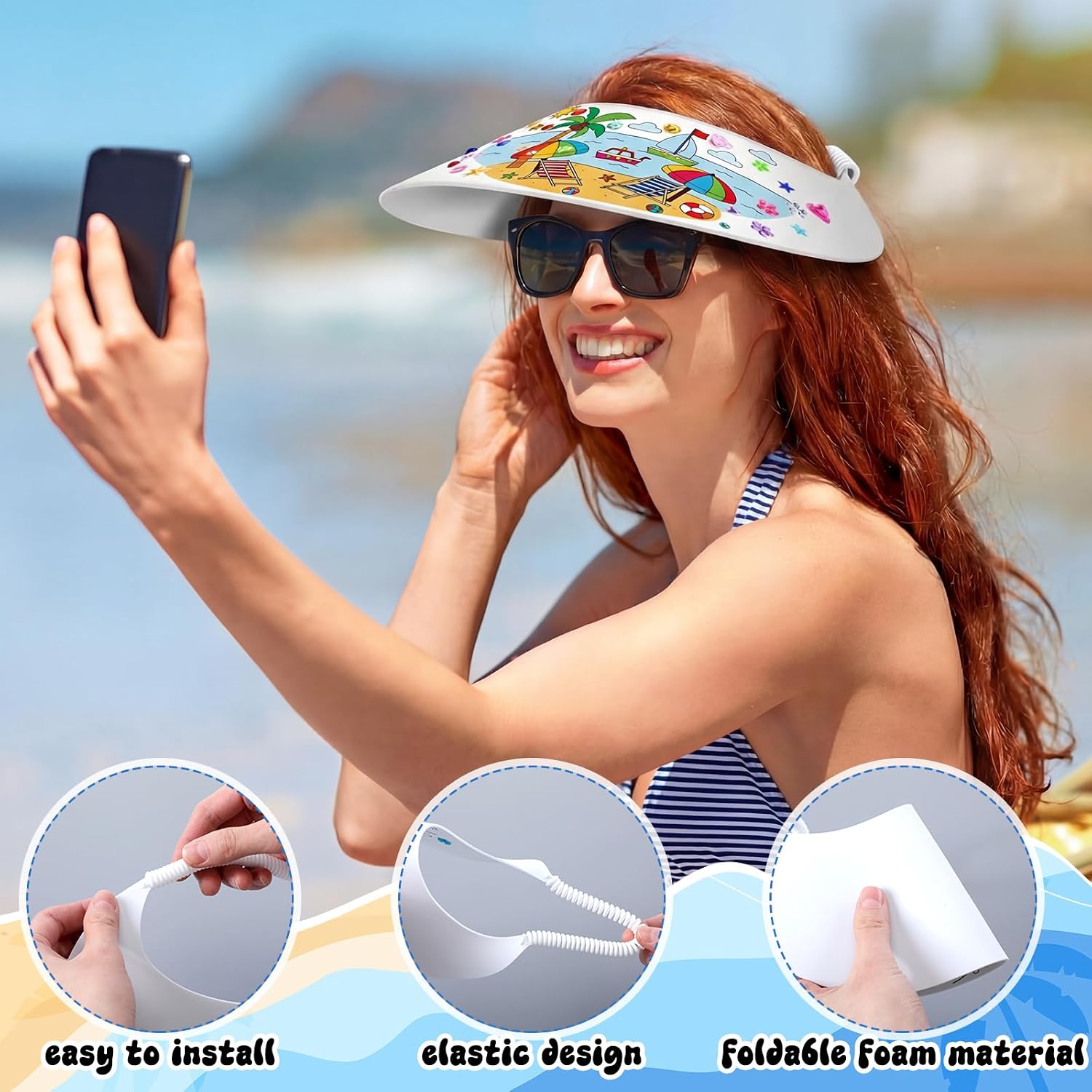 Bonuci 36 Pcs DIY Foam Visors Bulk with Markers Rhinestone Stickers Summer Coloring Sun Foam Visors Craft Kit Color Your Own Sun Hat for Classroom Art Crafts Outdoor Sports Party Camping Trips