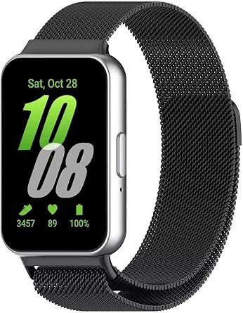 Galaxy Fit 3 İle Uyumlu Kordon Çelik Paslanmaz Tel Örgü Tasarımlı Mıknatıslı Flexible Kayış
