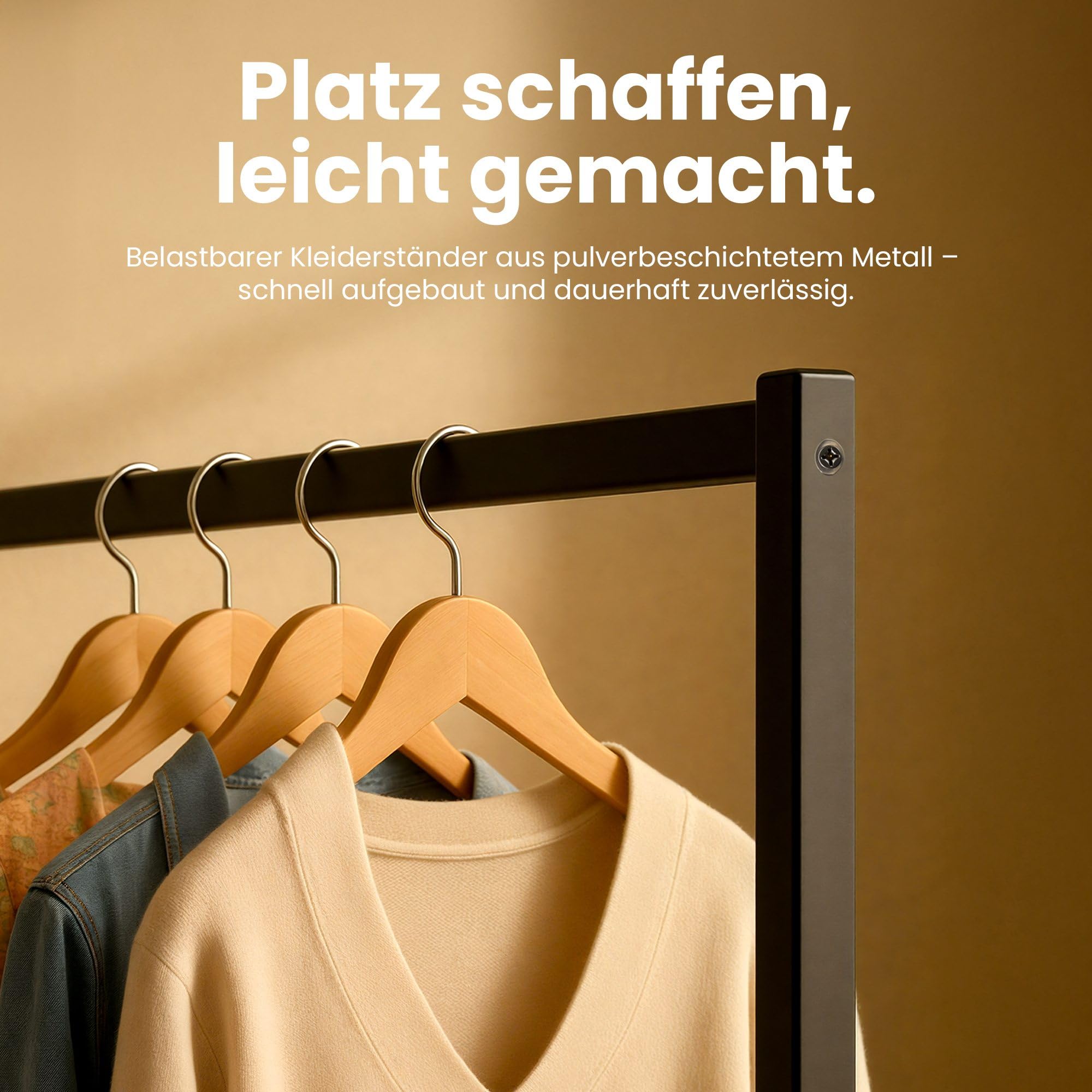 CLP Kleiderständer rollbar Gisborne mit Stahl-Gummirädern, schmaler Garderobenständer für Flur, Schlafzimmer, Ankleide und Boutique, mobil, Farbe:schwarz, Größe:150x38x120