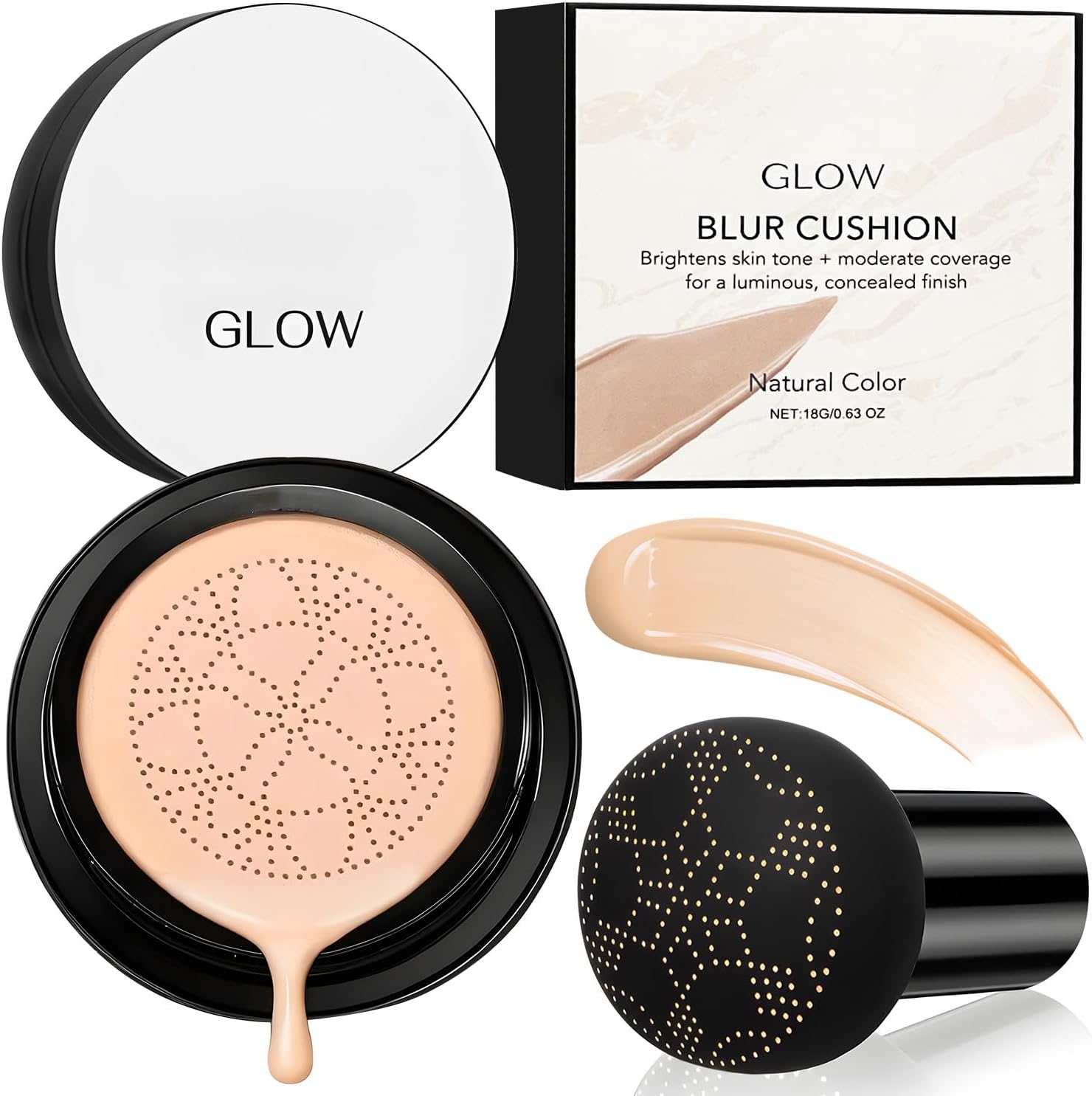 Vibbang Cushion Foundation Cream, Mushroom Head Air Cushion CC Cream, Natural Makeup Foundation Full Coverage, Moisturizing Concealer Brighten Long-Lasting, Even Skin Tone for All Skin TypesNatutal