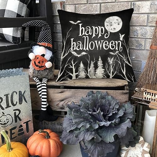 Miniatura 5 de Fundas de almohada decorativas de noche negra de 20 x 20 pulgadas, fundas de cojín decorativas de otoño, murciélagos, luna, árboles, bosque,