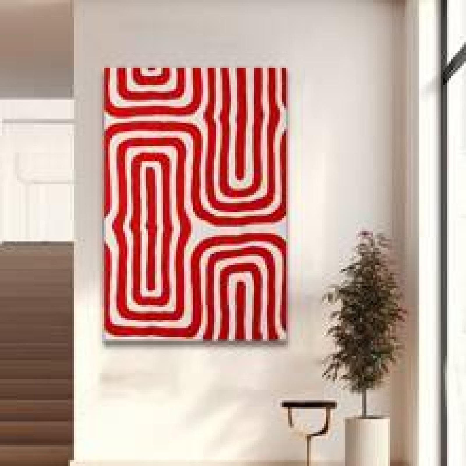 XBTYKPB Cuadro vectorial sobre lienzo con diseño de líneas rojas geométricas, decoración de pared, impresiones estéticas, marco de 50 x 70 cm