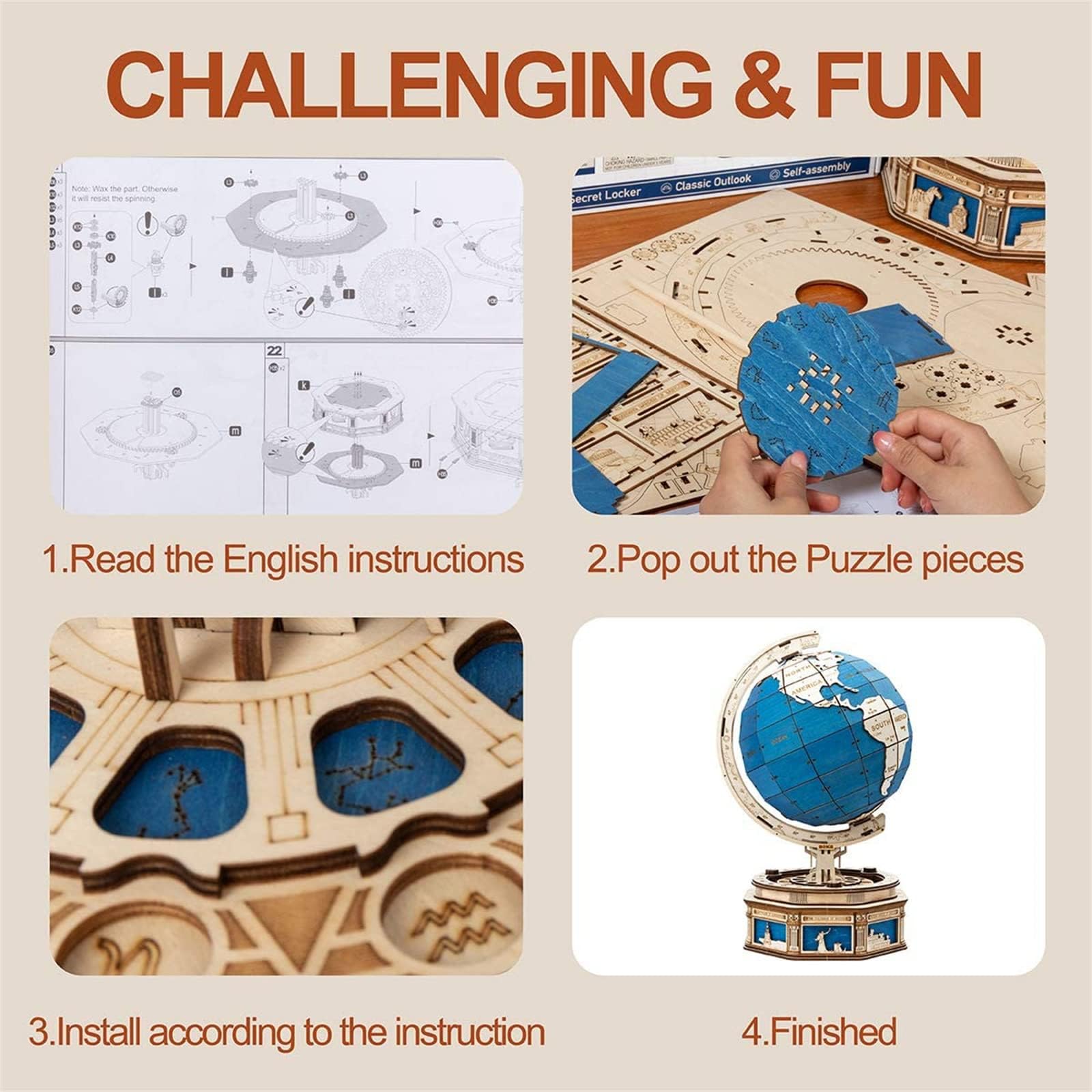 Duży zestaw puzzli 3D, drewniany, zestaw do samodzielnego wykonania, dla dorosłych, dekoracyjny organizer z pokrywką, sprzedawany w kartonie po 4 sztuki, na prezent i ekspozycję