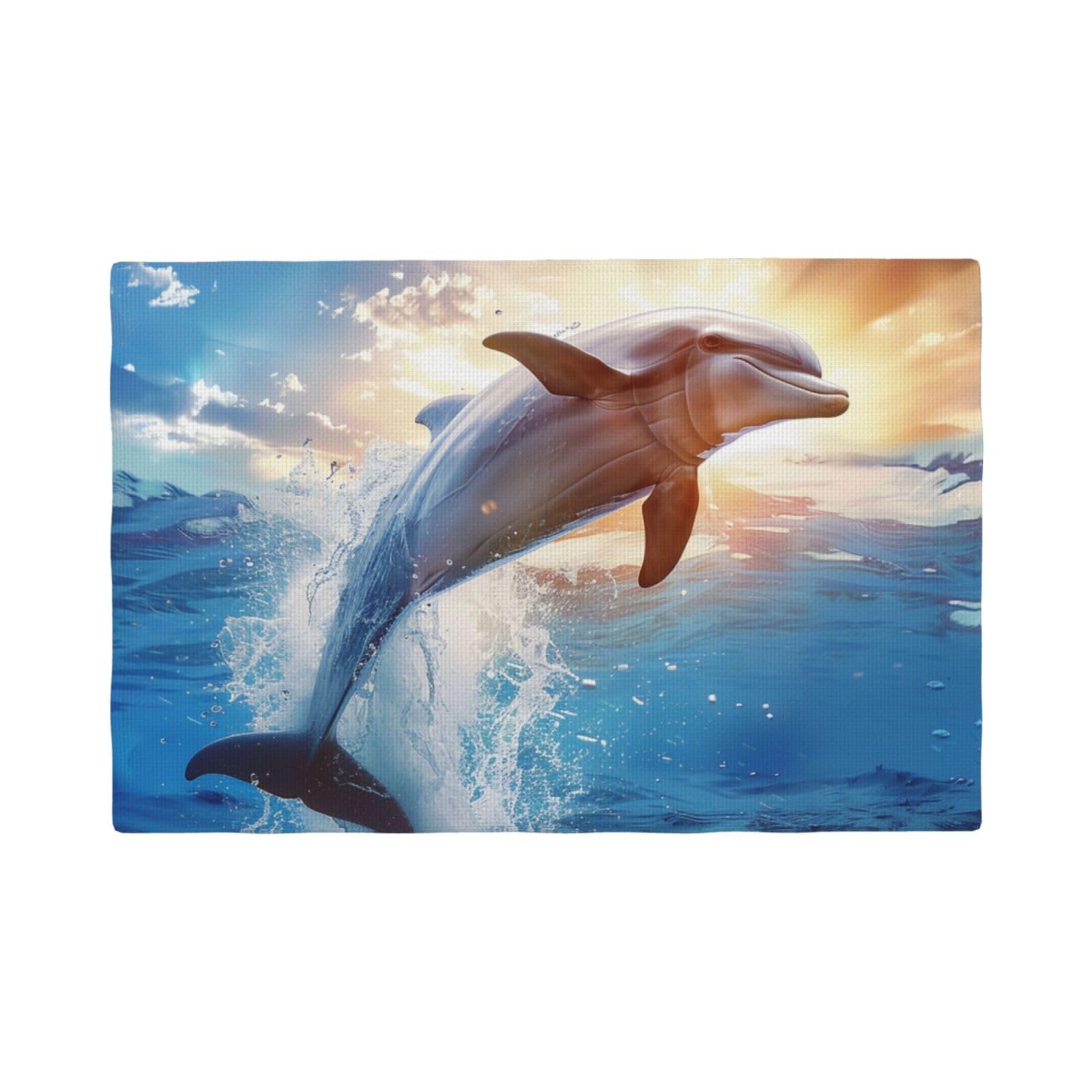 Funny Animal Dolphin Print Placemats Set, Heat Resistant Washable Placemat 12x18in Table Mats for Party Kitchen Dining Table Decoration Indoor Outdoor, Four Pieces