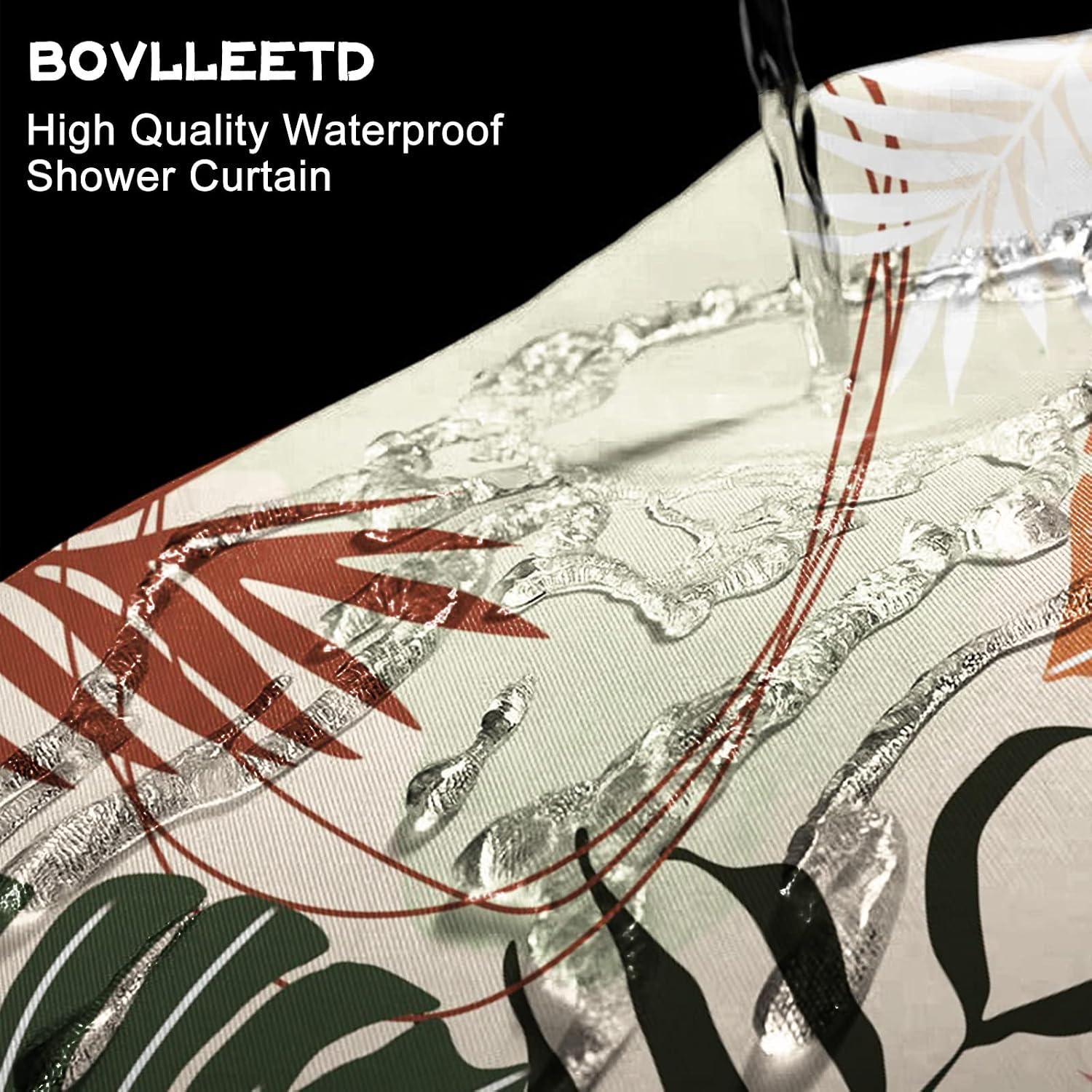 Bovlleetd 71x71inch Abstract Shower Curtain Boho Mid Century Shower Curtains Set Maple Palm Leaf Botanical Bath Art Decor Curtain Geometric Washable Tub Decoration Curtain with Hook - Image 4