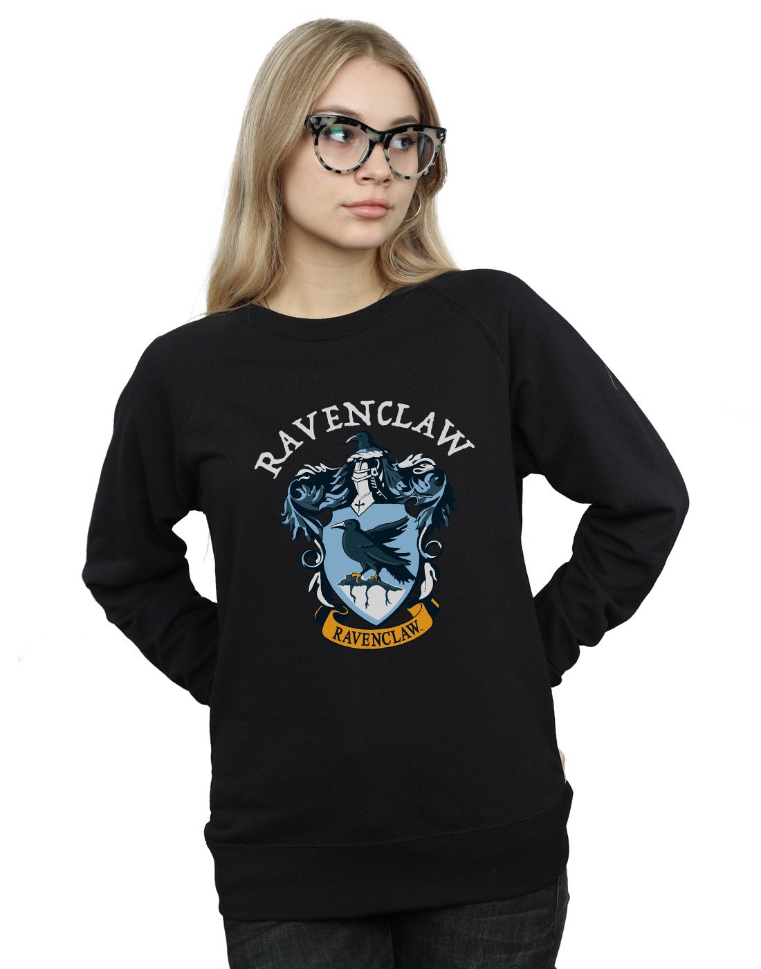 Absolute Cult Women's Black Harry Potter Ravenclaw Crest Sweatshirt Medium