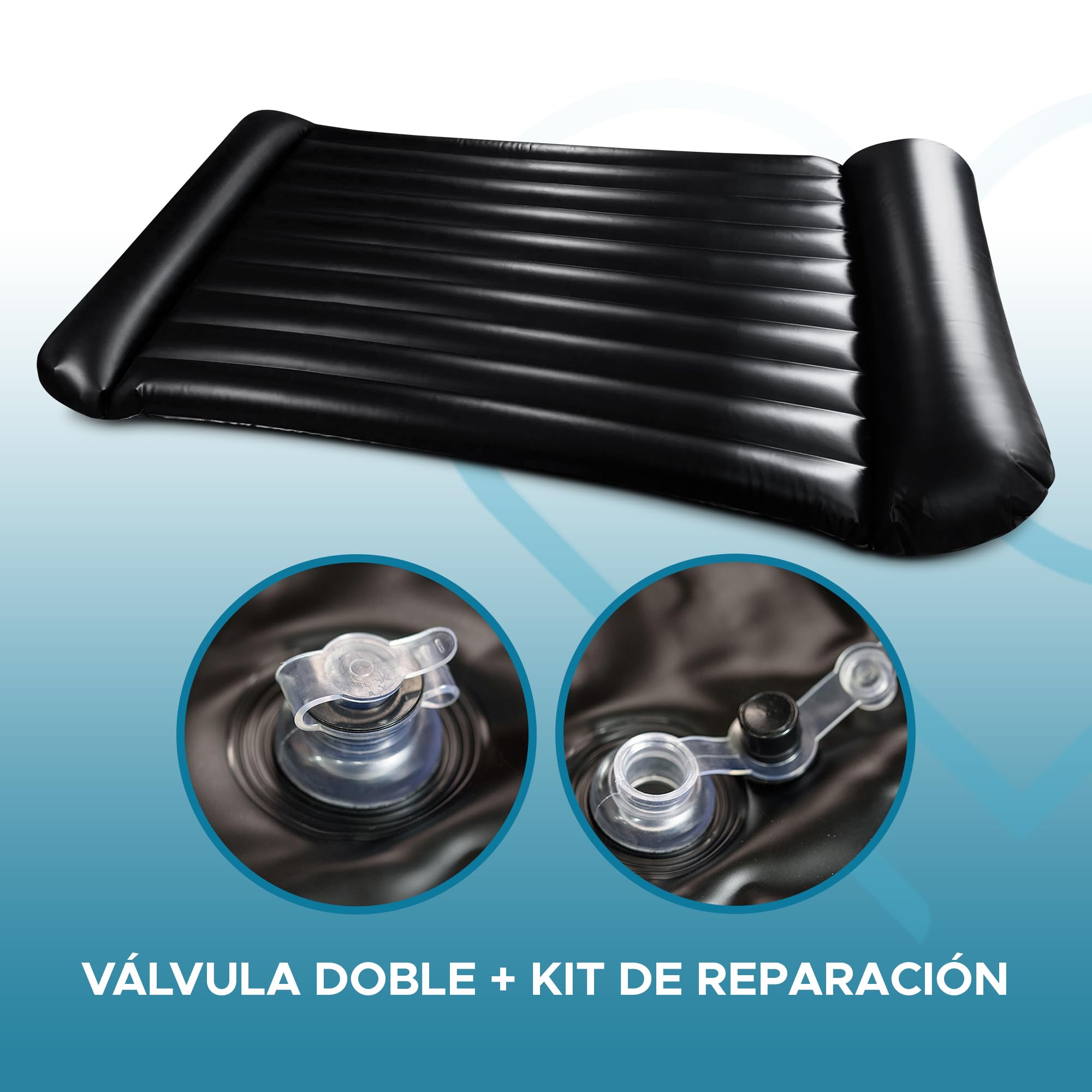EROTICGEL Colchón de Aire Inflable para Masaje Nuru | PVC Negro Duradero e Impermeable | 232cm x 125cm x 15cm | Protección contra Aceite, Productos a Base de Agua y de Silicona