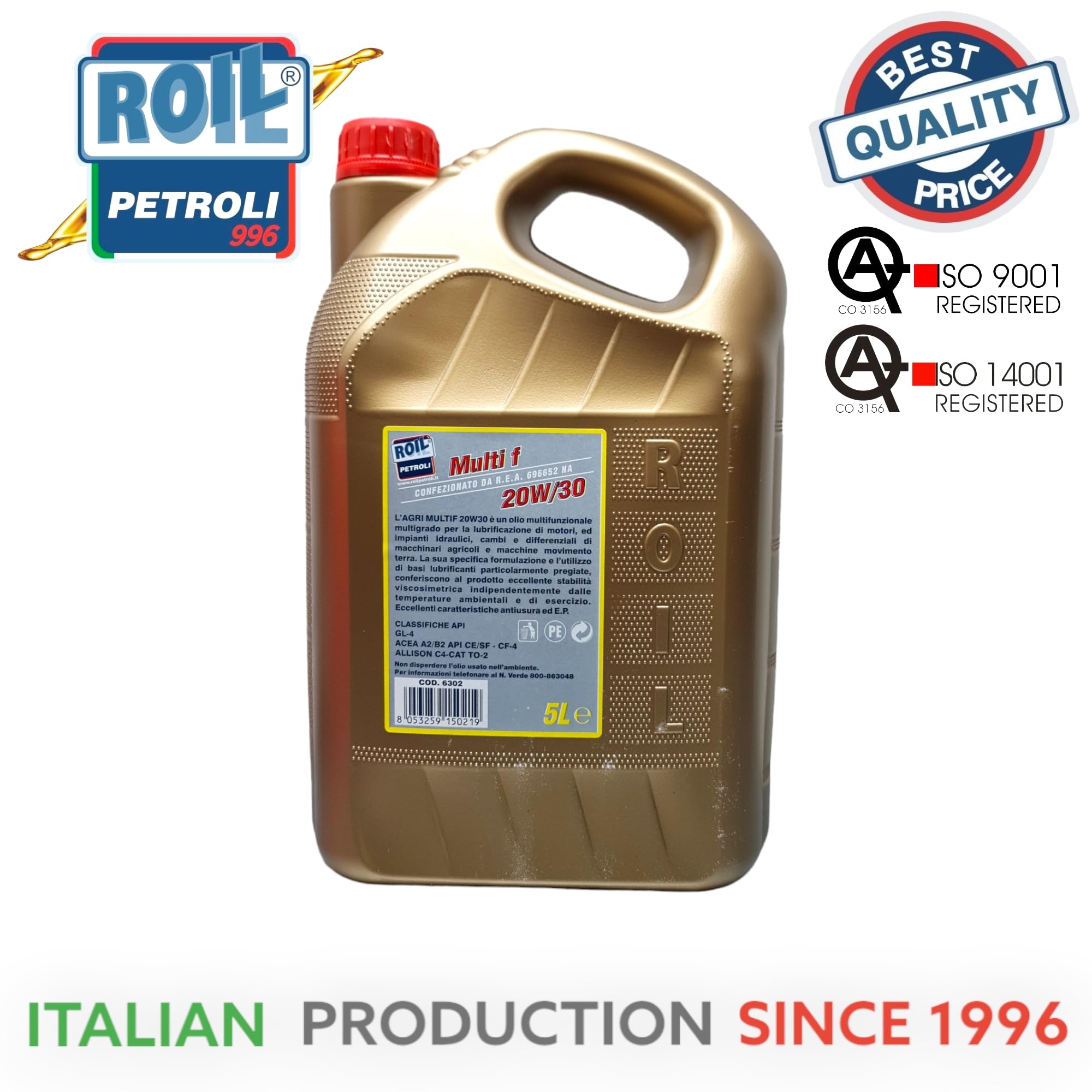 5 Litri di Roil Multi F 20W/30 - Olio Multifunzione per TRATTORI, Macchine AGRICOLE, Attrezzi da Giardinaggio