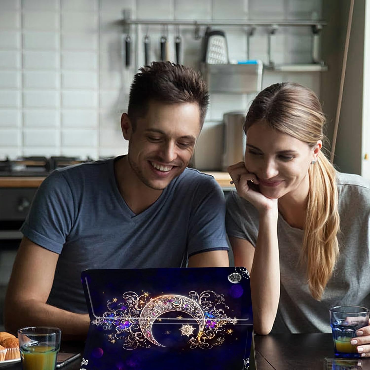 for Fire HD 10 Tablet Case 2019/2017,Shockproof Slim PU Leather Stand Cover with Auto Sleep/Wake for All-New Amazon Kindle Fire 10, Moon Star Galaxy Floral