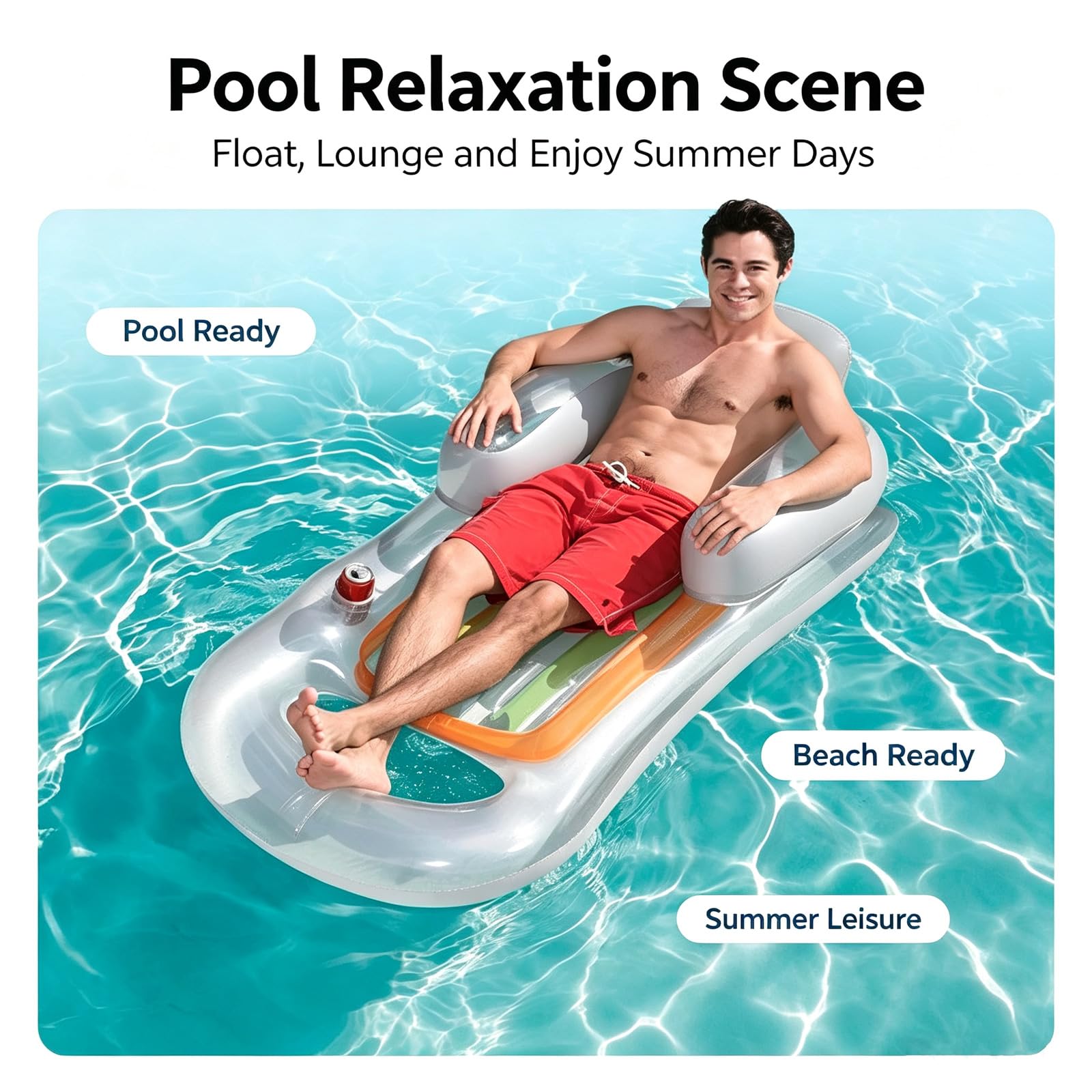Flotadores Inflables para Adultos con Bomba de Aire eléctrica Colchoneta Hinchable Piscina con Portavasos y Reposapiés Plegable de PVC Ideales para Diversión Descanso