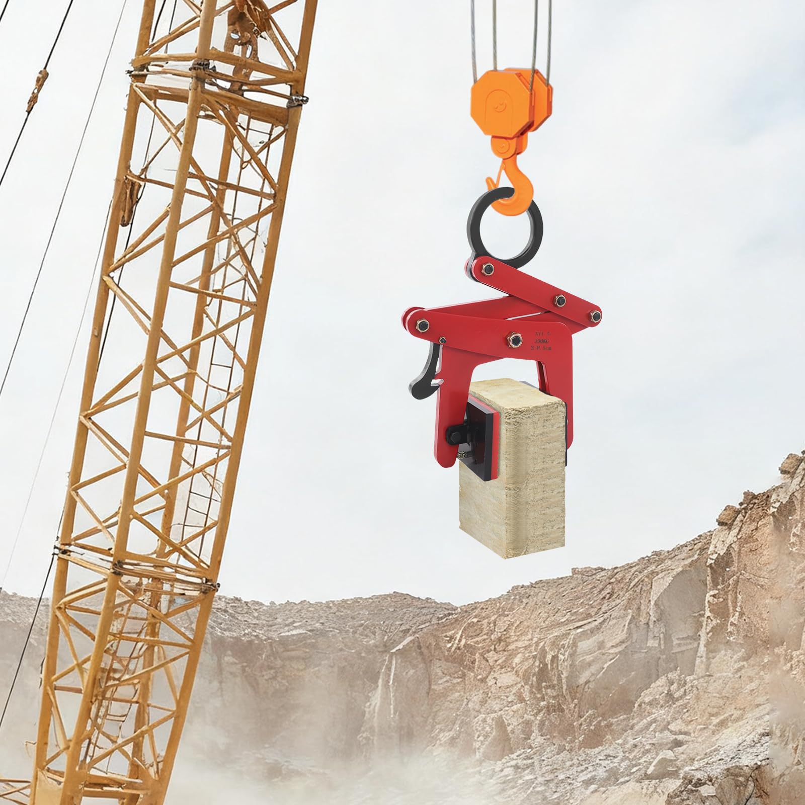 Bordsteinzange Versetzzange,390kg Schwerlast-Steinhebegeräte, 3-8.5cm Öffnungsgröße,Steinzange Brammenhebeklemme für Heben und den Transport Großer Platten (Rot)