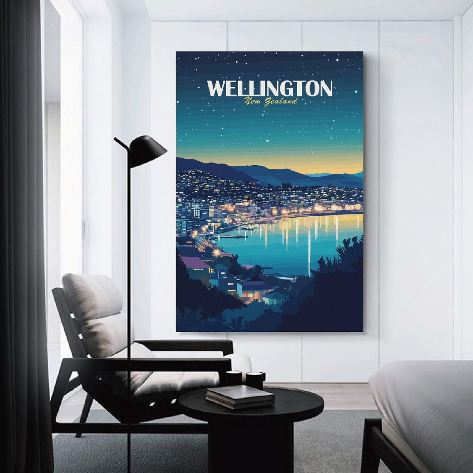 Junmoney Wellington New Zealand Cityscape at Night Home Decor Wall Art, 20x30inch(50x75cm), for Living Room, Bedroom Or Home Office, Home Decor Gift with Stylish Appeal