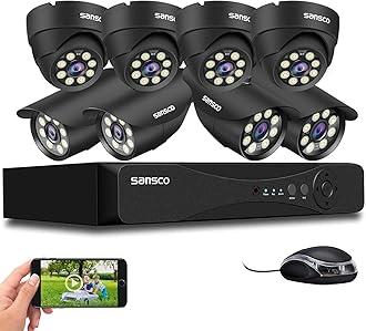 SANSCO 8CH 5MP HD CCTV Camera System, 8 Channel H.265 DVR Recorder, 8x 2MP Outdoor Bullet Dome Security Cameras, Face/Human Detection, No Hard Drive