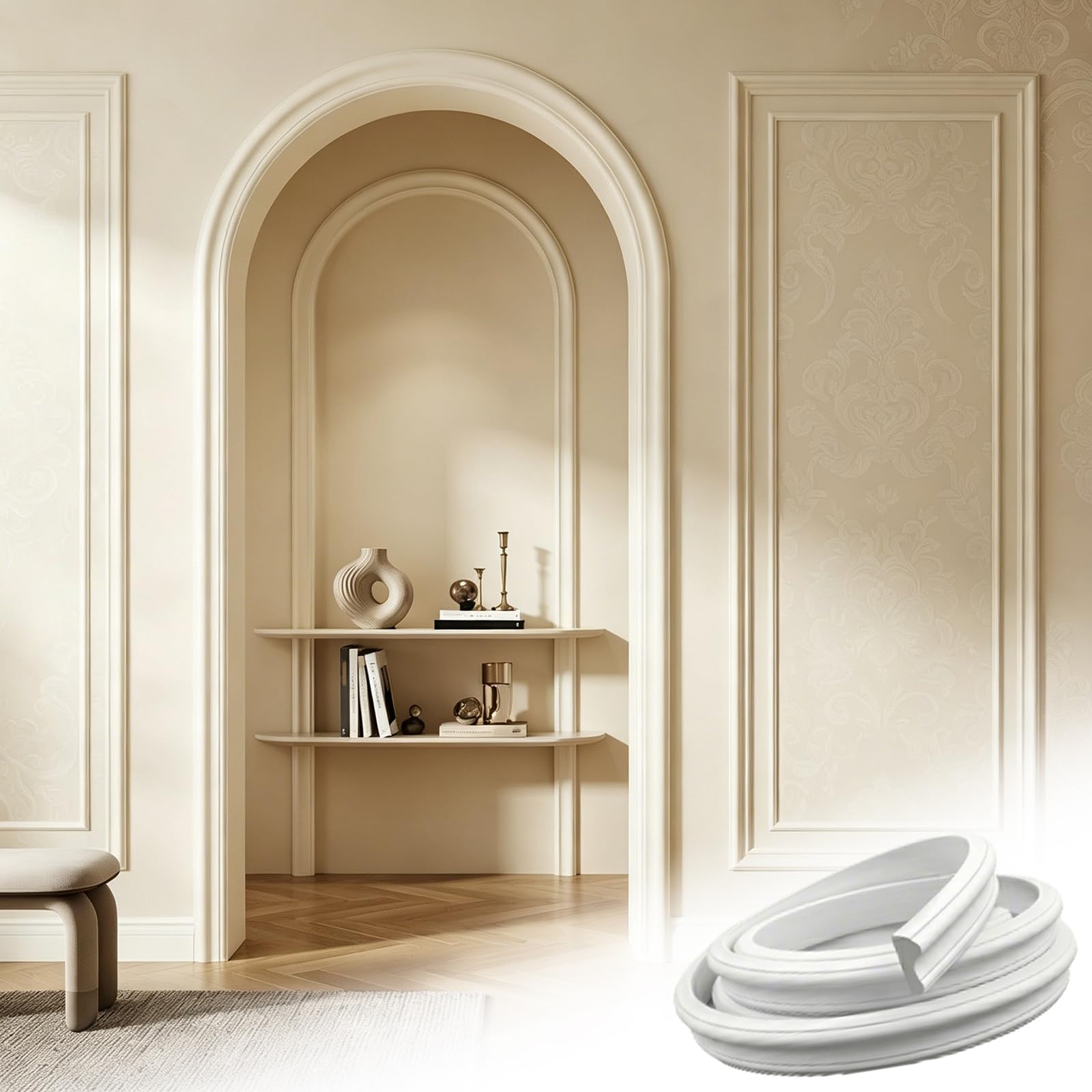 Modanature da Parete Flessibile PVC per Decorazione di Pareti Interne Soggiorno Camera da Letto, da Installare con Colla W 4cm, L 4m
