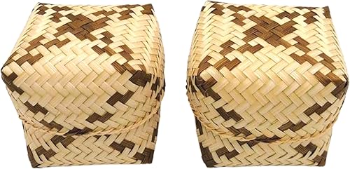 Cesta adhesiva de arroz de 3 x 3 pulgadas, contenedor de arroz adhesivo de bambú Kratip para servir al vapor, cesta de servir hecha a mano de