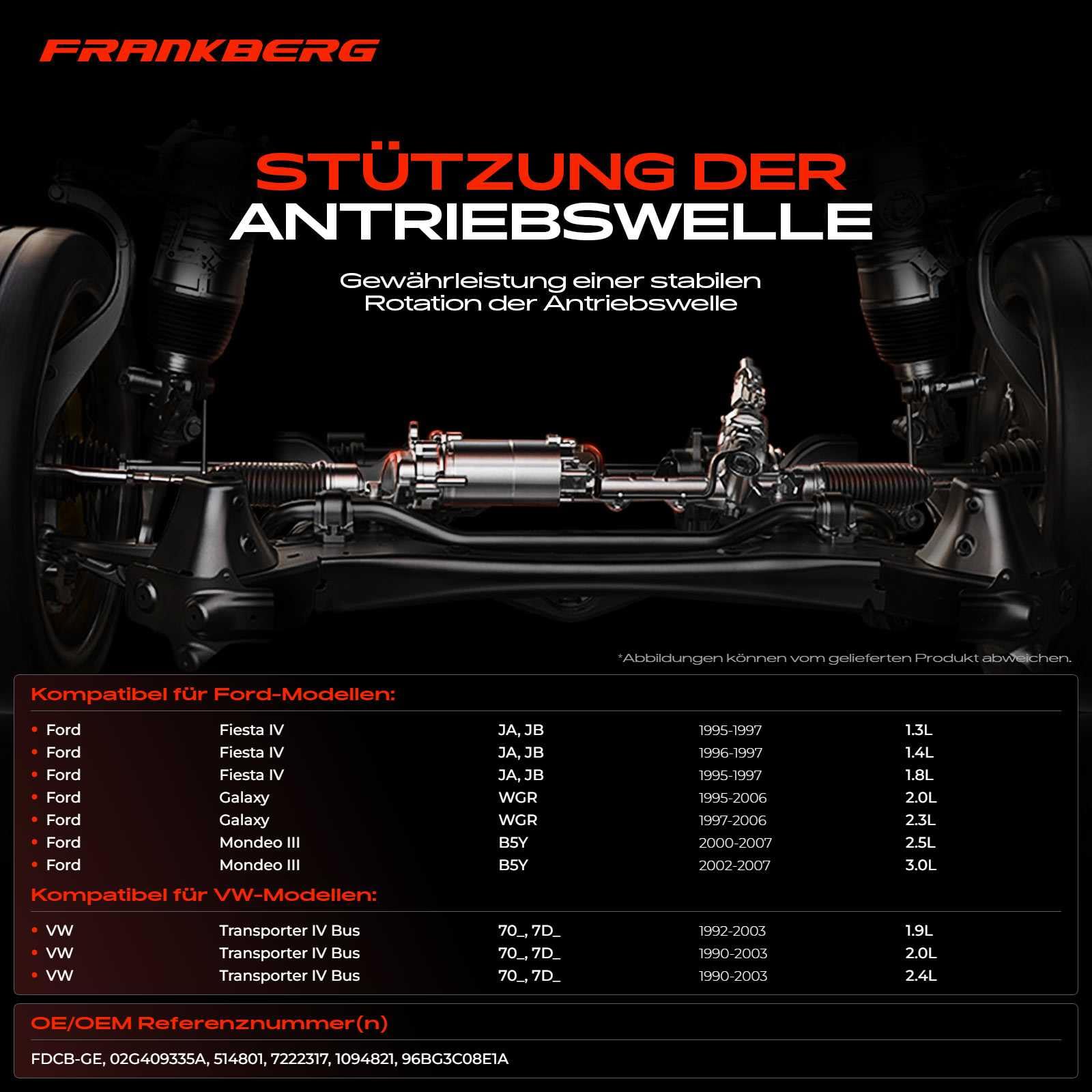 Frankberg Lagerung Gelenkwelle mit Kugellager Kompatibel mit Fiesta IV JA JB 1.3L-1.8L 1995-2002 Galaxy WGR 1.9L-2.8L 1995-2006 Mondeo III B5Y 2.5L 3.0L 2000-2007 Replace# 96BG3C08E1A