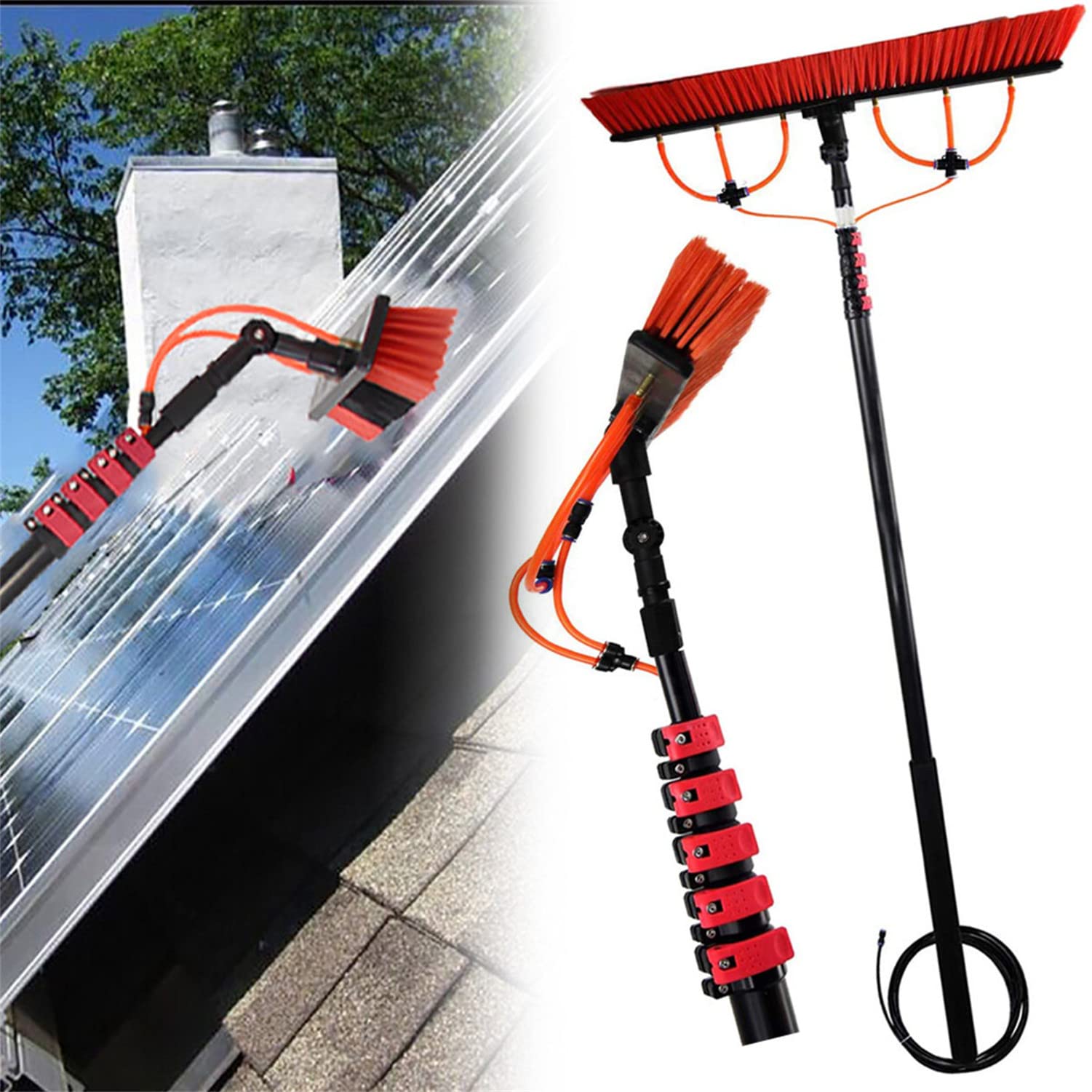 Genérico Cepillo para Limpiar Cristales, Kit de Poste telescópico para Suministro de Agua doméstico, Cepillo Giratorio para Paneles solares, Poste telescópico para Limpiar Ventanas (de 6 m a 11 m).