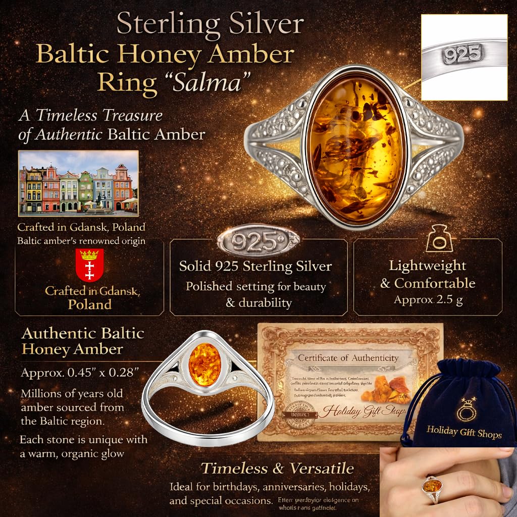 Holiday Gift Shops Sterling Silber und Baltischer Honig Bernstein Ring Salma