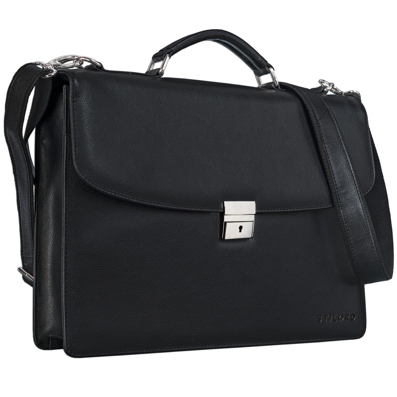 STILORD Cartella/Valigetta per Uomo Borsa a Tracolla Retro Design Università 15.6 pollici Laptop Pelle nero Colore:nero