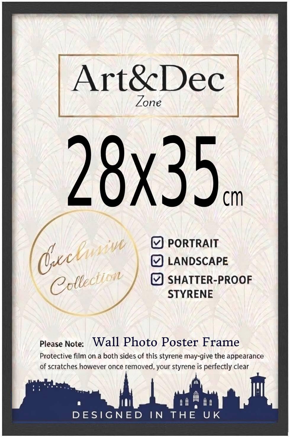 Art & Dec Zone® Sleek Black MDF Picture Frame 28x35 cm – High-Clarity Shatter-Proof Acrylic Poster Holder for Modern Wall Decor