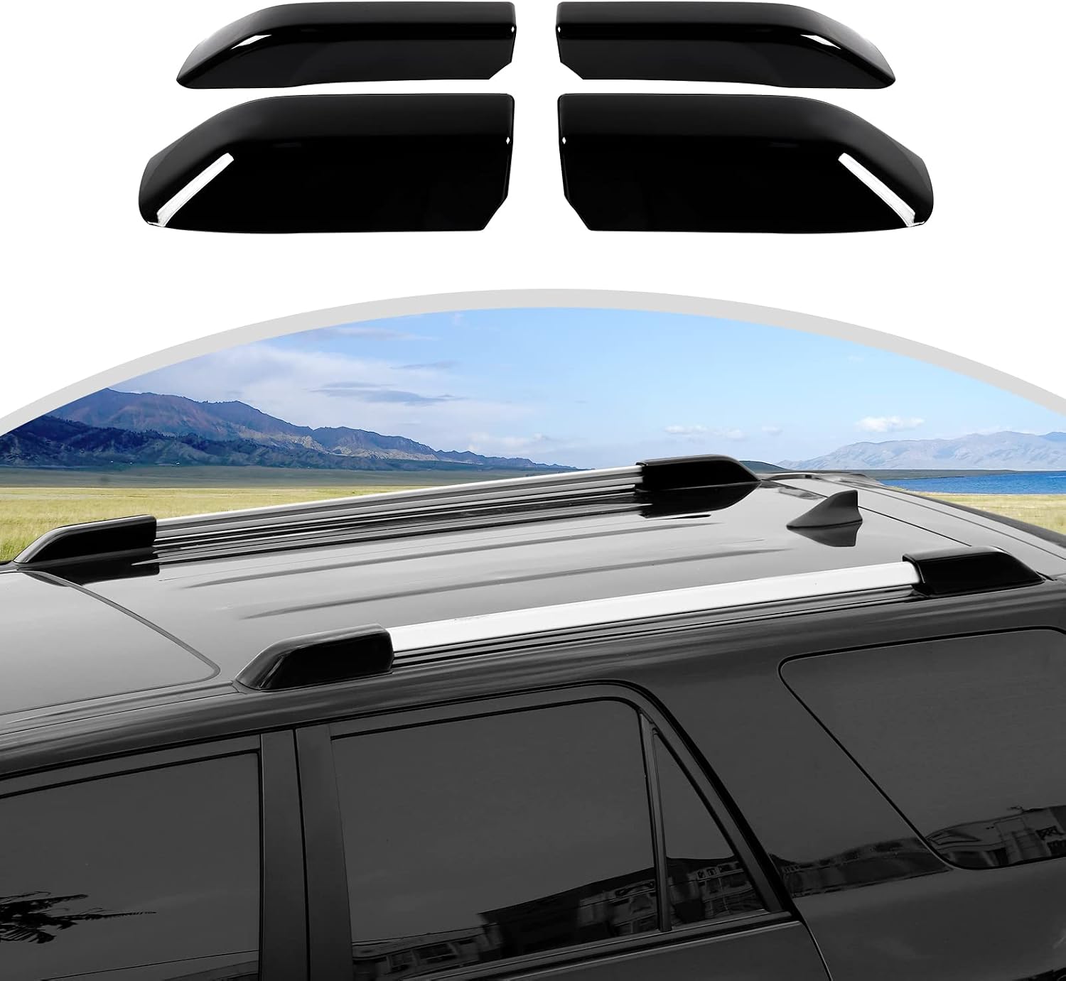 CheroCar for 4Runner Roof Cargo Rack Rail End Cover Shell Cap Trim External Accessory for 2010-2023 Toyota 4Runner Black