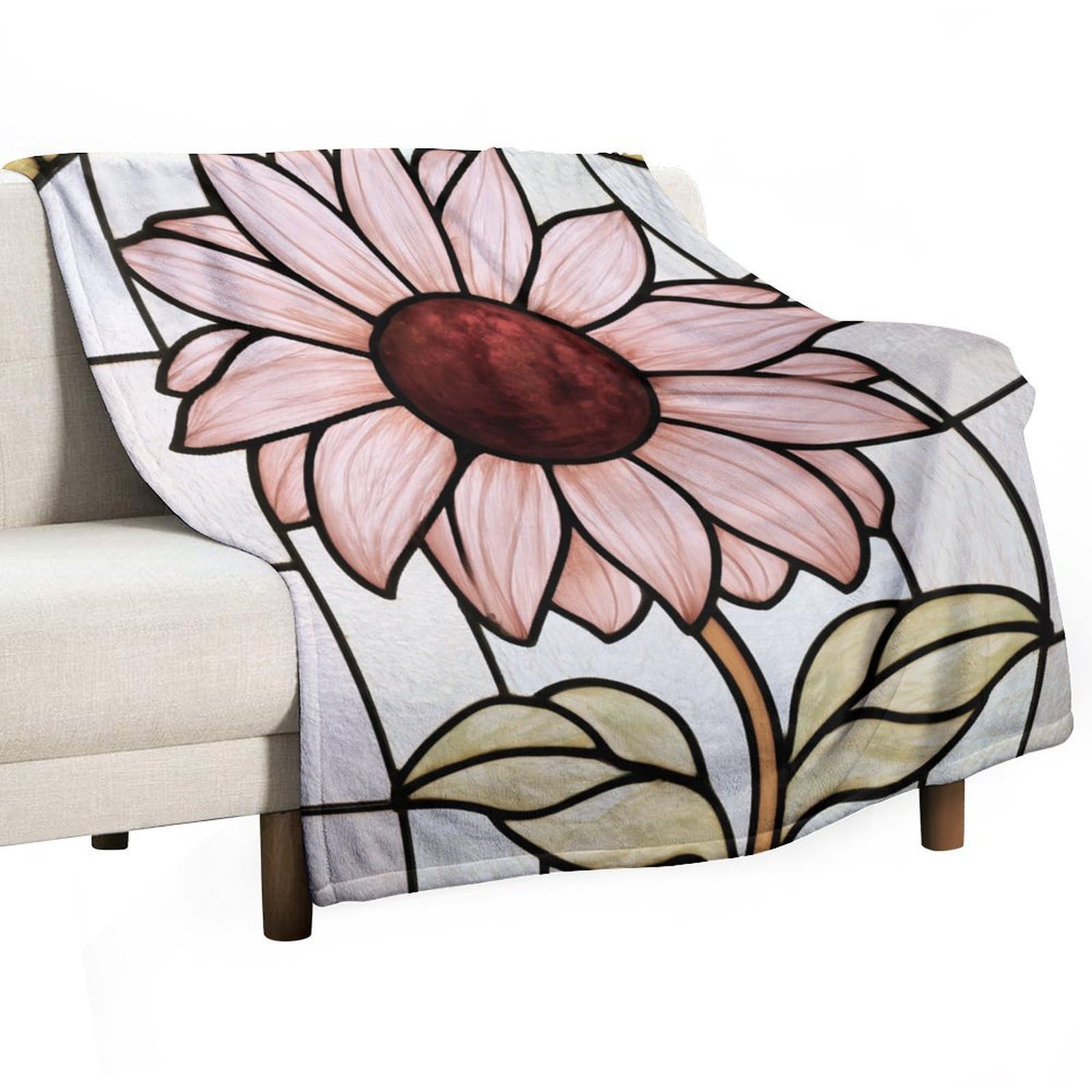 Jubonexis Stained Glass Stylized Sunflower Light Pink Anti Pilling Throw Blankets Cozy Durable Blanket for Bedroom Living Rooms Couch Sofa Bed 130x150cm(50x60in)