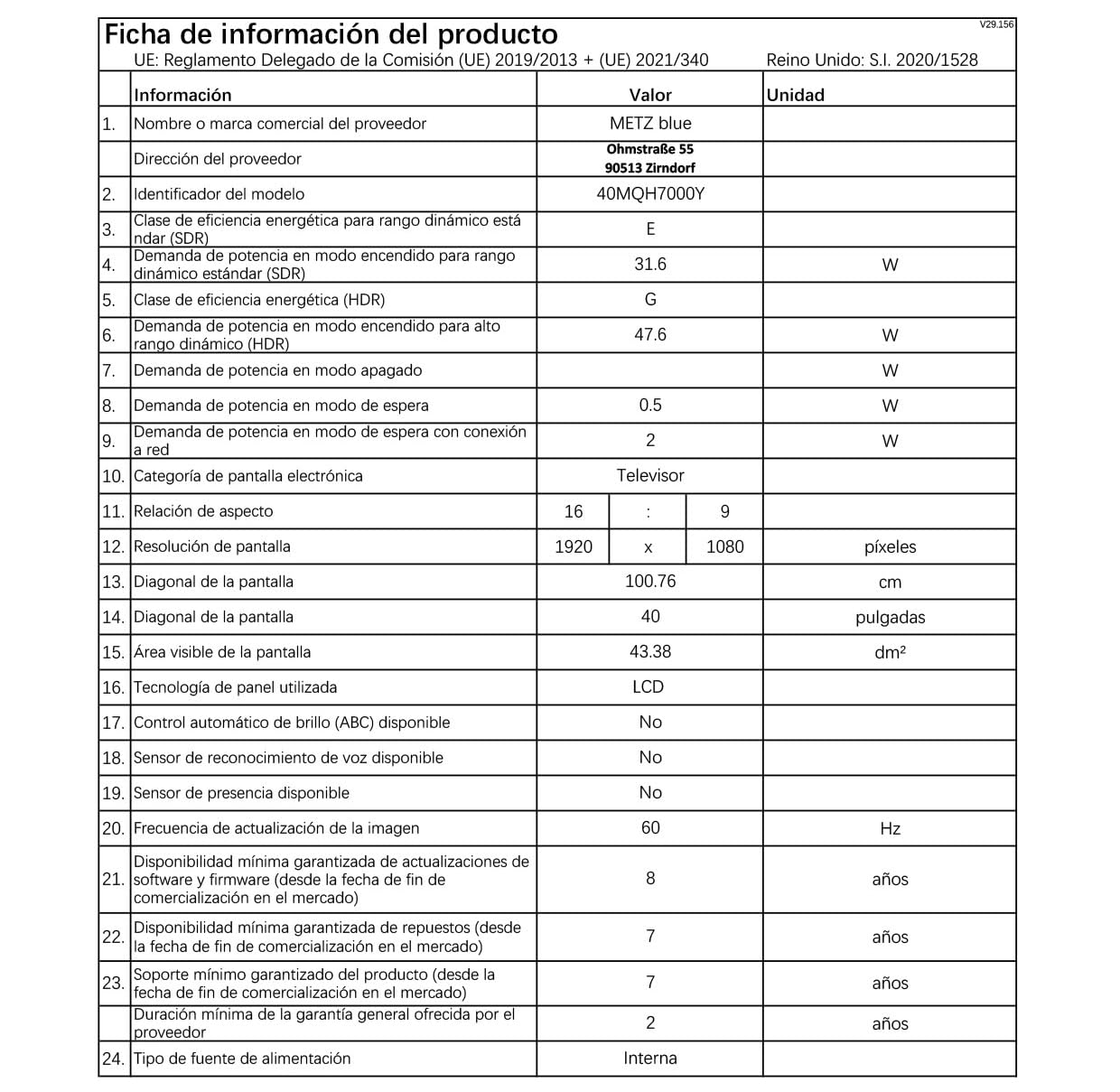 Metz TV 40 Pulgadas Smart TV, Televisor 40” QLED, HDR10, Dolby Audio, Chromecast Integrado, WiFi, Bluetooth 5.1, HDMI 2.1, DVB-T2/S2/C, Ci+, 40MQH7000Y (Modelo 2026)