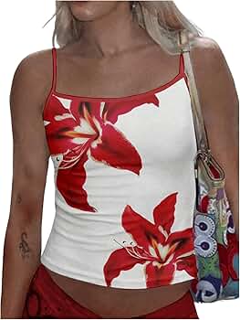 WDIRARA Women's Floral Print Cami Top Spaghetti Strap Crop Tops