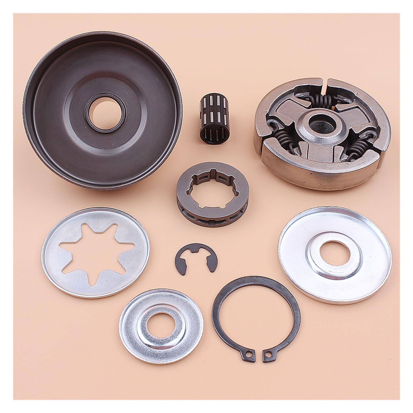 1 zestaw 3/8" 7T zębatki bębna sprzęgła do piły łańcuchowej Stihl MS380 038 z łożyskiem igiełkowym, podkładką E-Clip, naprawczy, wymiana części