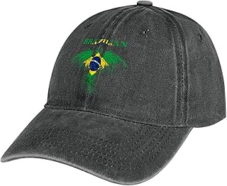 Hat Men Women Personalized Vintage Vintage Brazil Brazilian Flag Eagle Washed Denim Baseball Cap Adjustable Trucker Dad Hats for Athletic Running Work Hiking