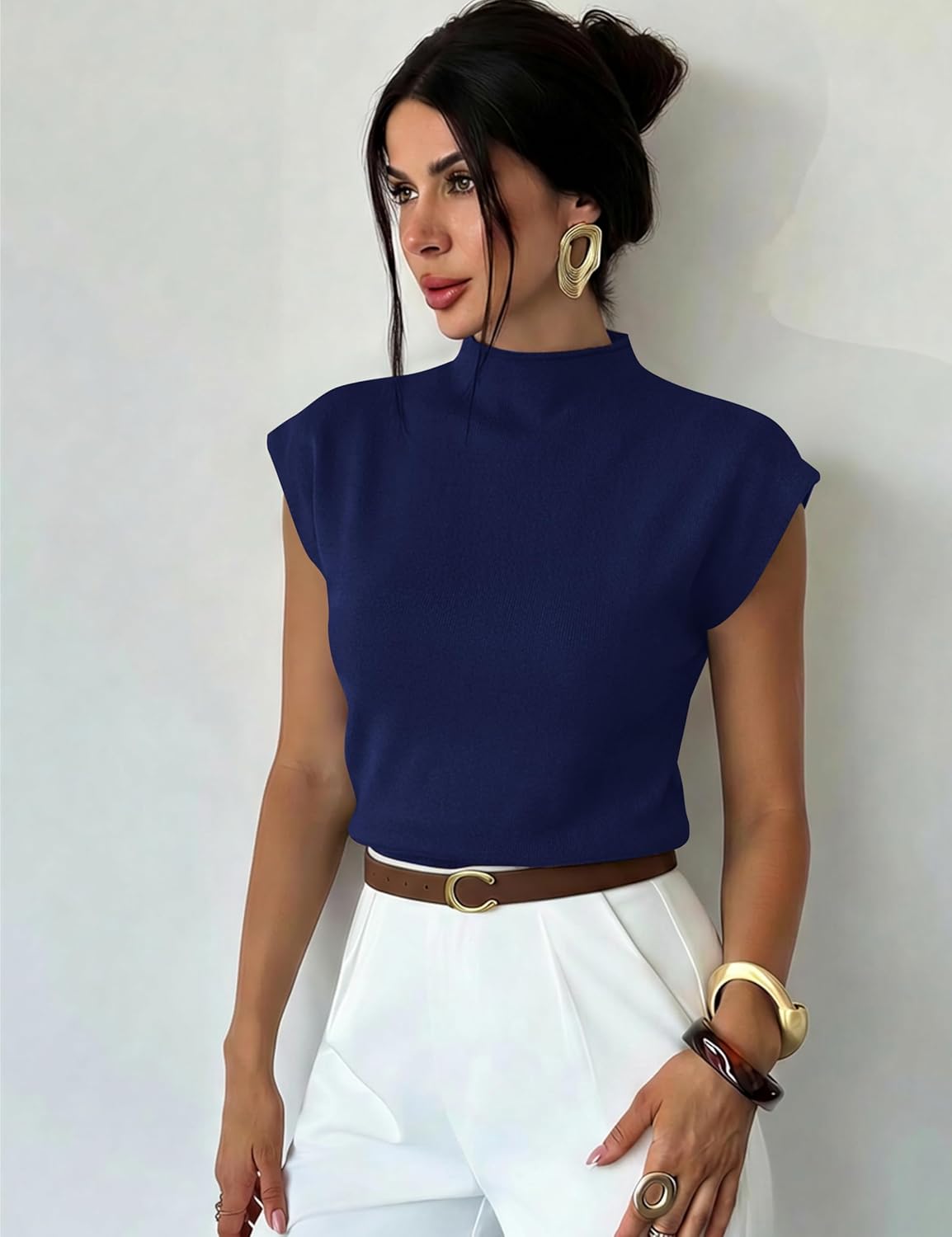 LaGracia Women's Mock Neck Sleeveless Sweater Vest Casual Cap Sleeve Summer Sweater Knit Pullover Tank Tops 2026 - Image 2