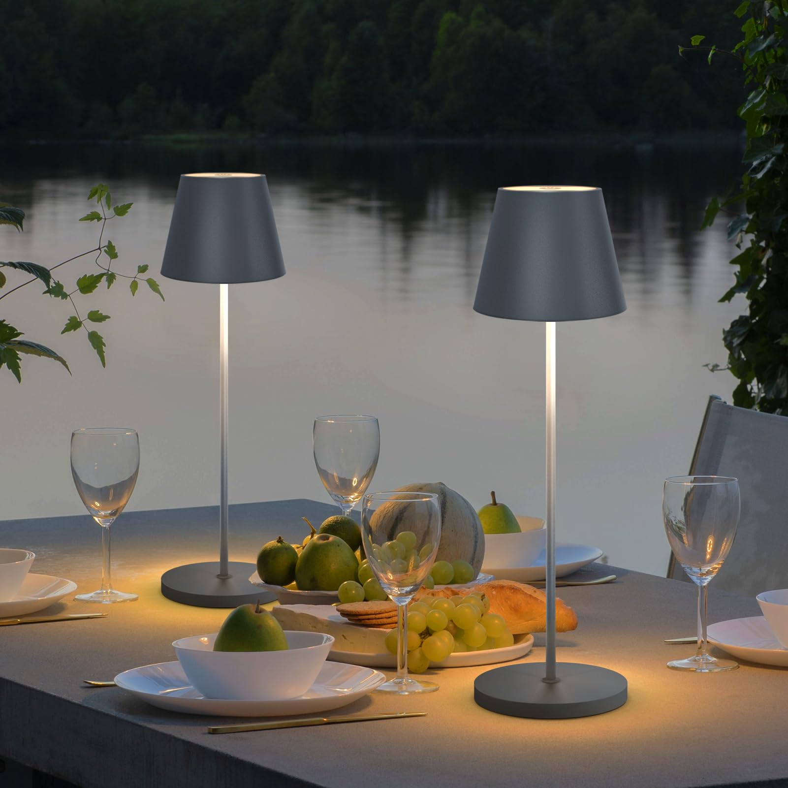 Set Di 2 Lampade Da Tavolo LED Dimmerabili A Batteria GGII - Senza Fili, IP54 Impermeabili, Touch, Con Memoria, Per Interni/Esterni (Grigio)