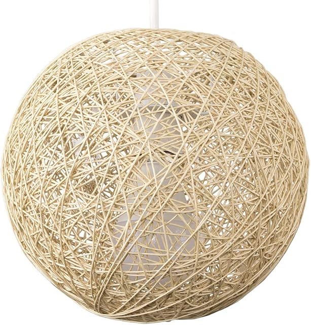 Modern Small Cream Lattice Wicker Rattan Globe Ball Style Ceiling Pendant Light Lampshade
