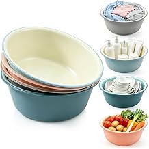 4 Pack Round Plastic Wash Basin, 5 Quart Small Tub Two-Tone Stackable Camping Basin for Washing Face, Fruit, Dishes, Bottles, Home Kitchen Sink, 11.8 x 3.9 Inches, 4 Colors