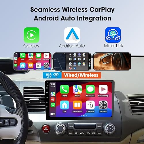 Miniatura 2 de Radio estéreo de coche con pantalla táctil HD de 10.1 pulgadas para Honda Civic 2006-2011 con CarPlay inalámbrico y Android Auto,