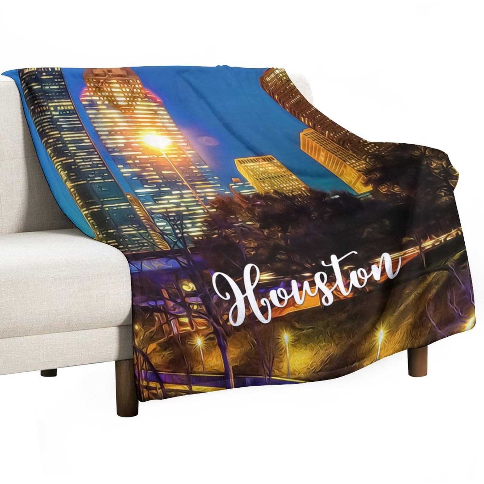 Couverture paysage urbain de Houston douce et pelucheuse grand format pour canapé et lit 178x203 cm