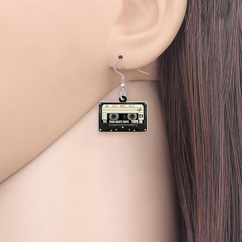 Miniatura 2 de Pendientes de cinta de cassette vintage de acrílico de los años 80 y 90 años 90 retro para instrumentos musicales cuelgan joyería novedosa para