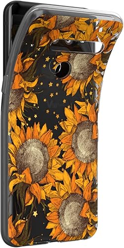 Miniatura 2 de Mertak - Carcasa transparente para LG Stylo 6, 5, 4, K61, K51S, K41S, K30, K20, Q70 y Q60, diseño de estrellas flexible, diseño de girasoles de