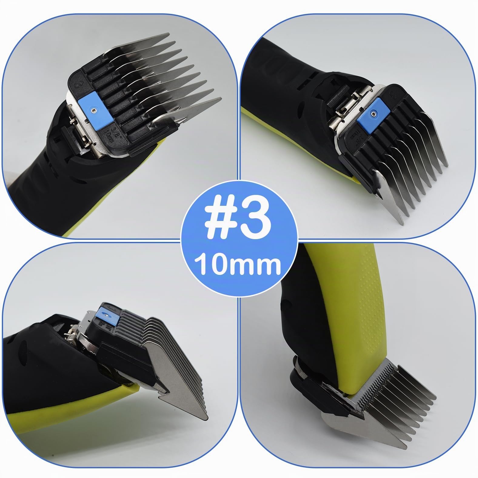4 pettini di Ricambio in Acciaio Inox A5 per Tosaerba, 3/6/10/13 mm, 1/8", 1/4", 3/8", 1/2", compatibili con Wahl KM2/5/10, Andis AG BG Oster A5/A6