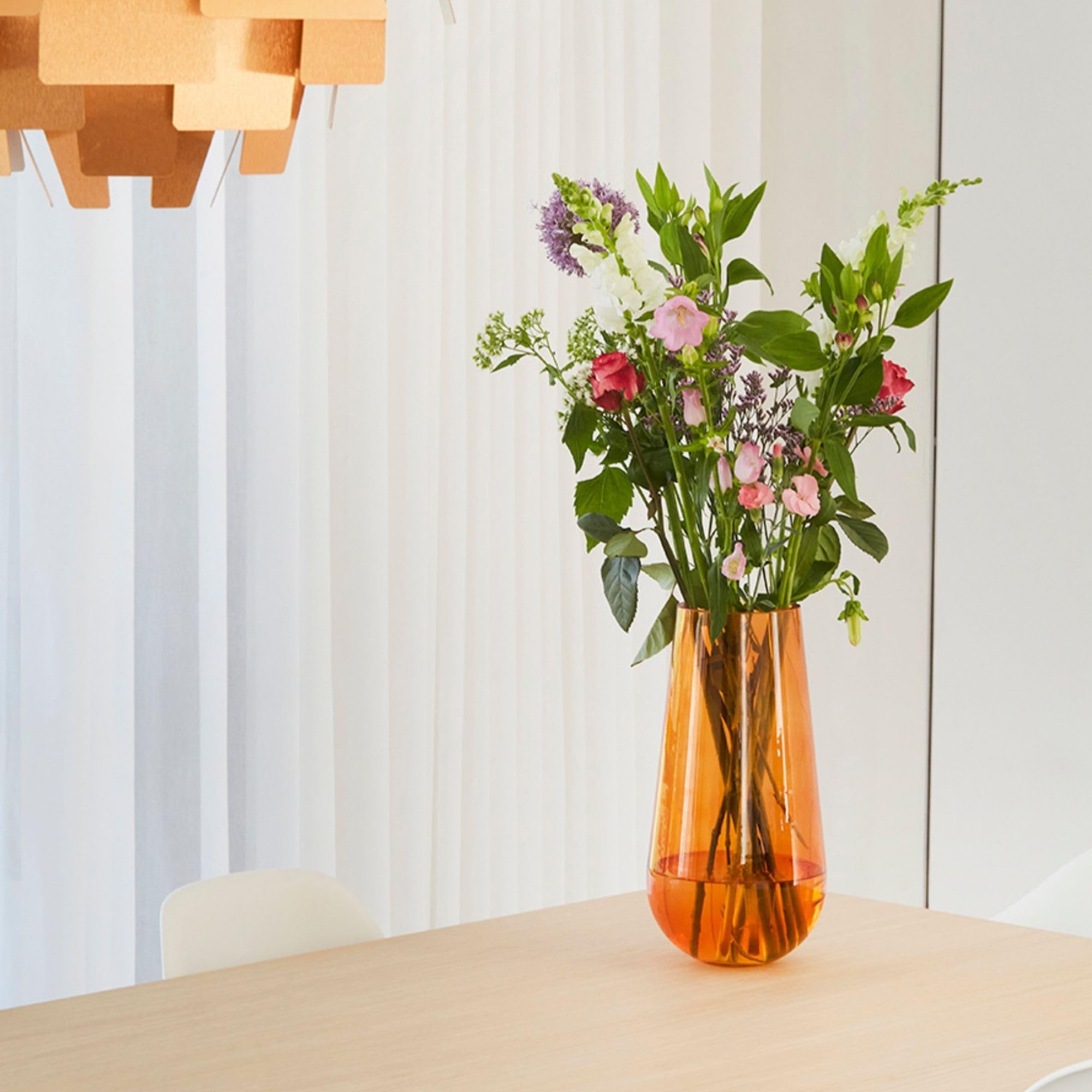 Point-Virgule Vase decoratif, décoration Maison, Vase Fleur en Verre, Orange, 17.5x35cm