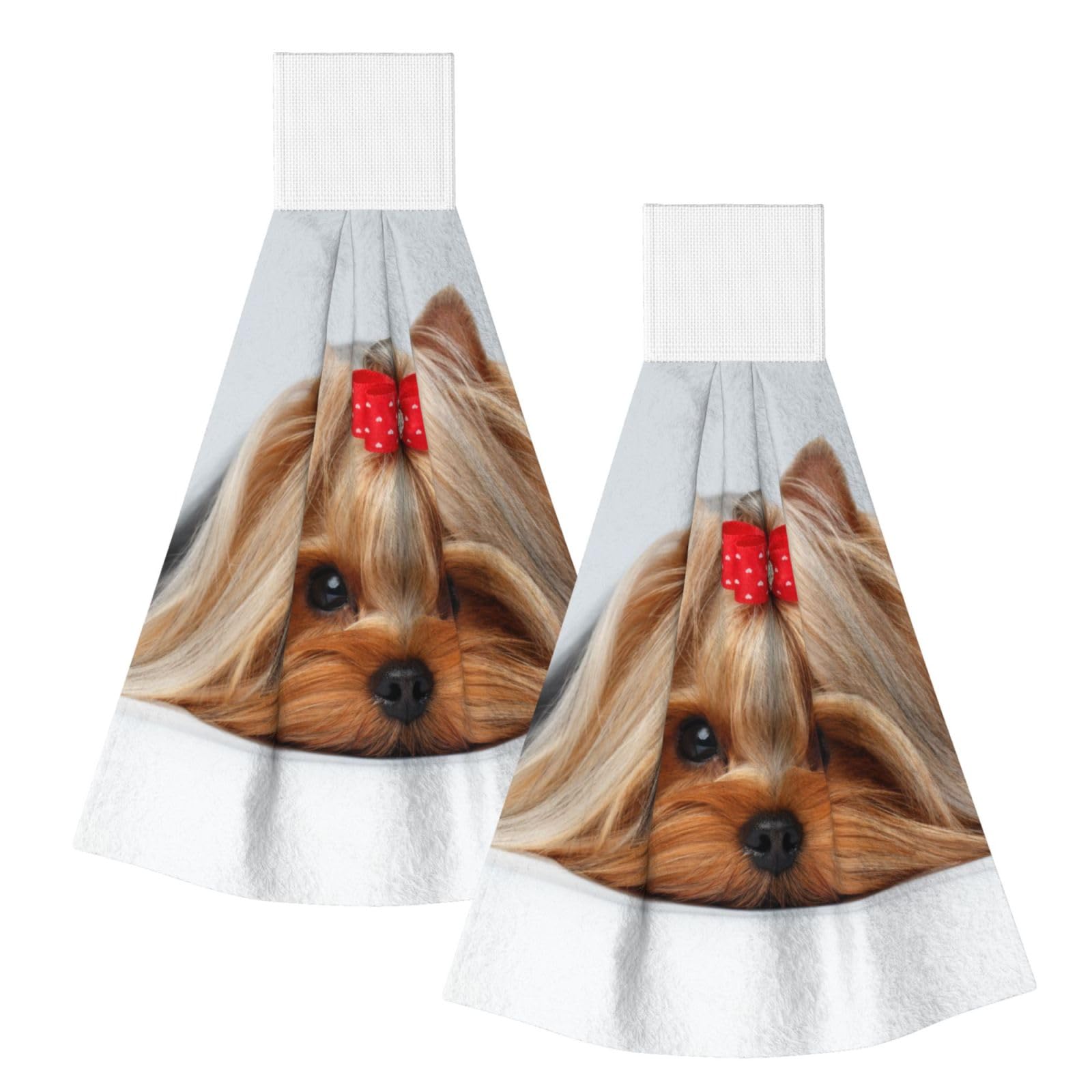 DOPKLNA Yorkshire Terrier, 2 Pcs Hanging Coral Fiber Hand Towels for Bathroom, Absorbent Kitchen Towels